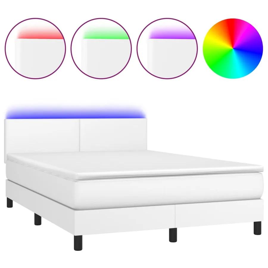 Sommier à lattes de lit avec matelas et LED Blanc 140x190 cm - 2