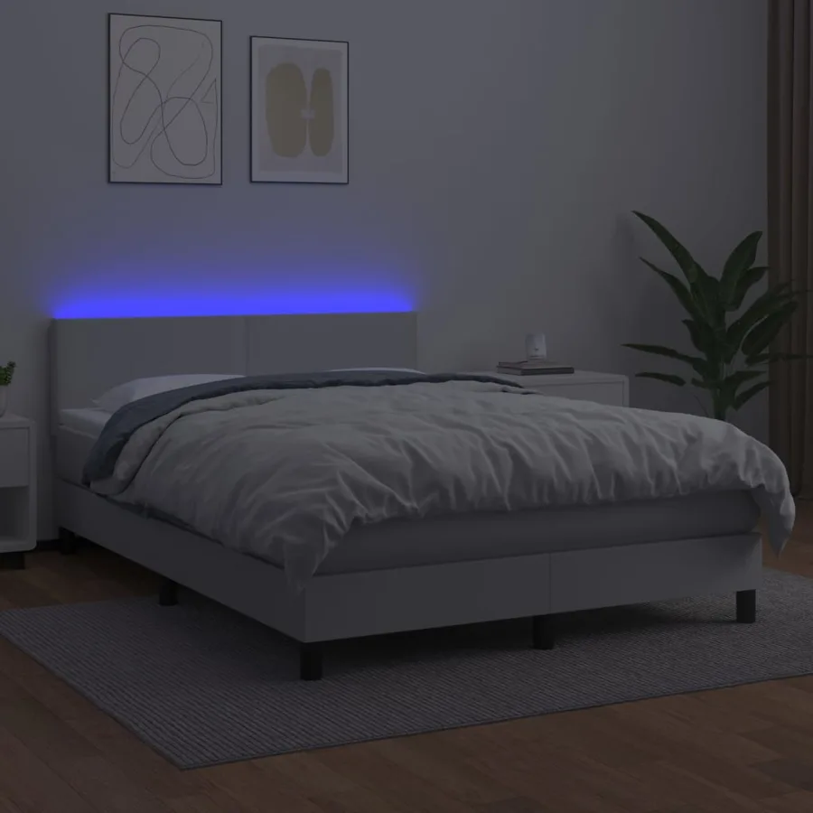 Sommier à lattes de lit avec matelas et LED Blanc 140x190 cm - 4