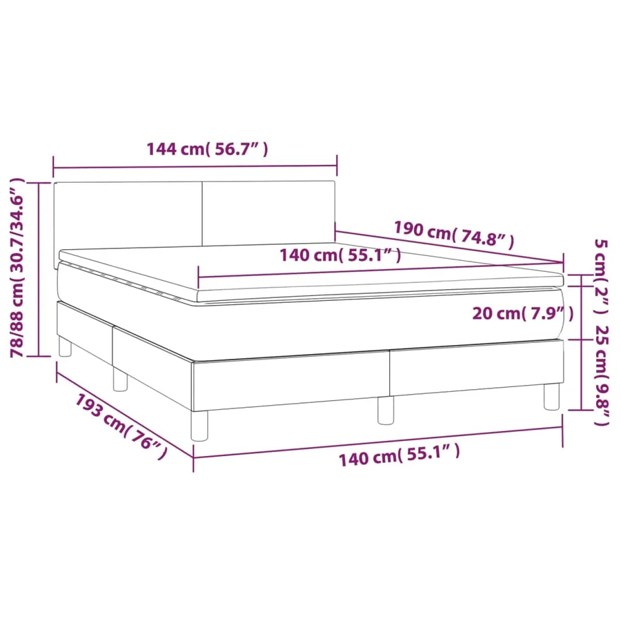 Sommier à lattes de lit avec matelas et LED Blanc 140x190 cm - 8