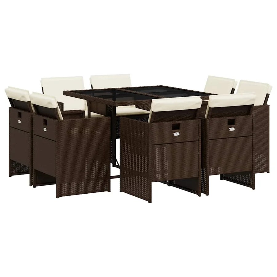 Ensemble à manger de jardin et coussins 9 pcs marron poly rotin - 2