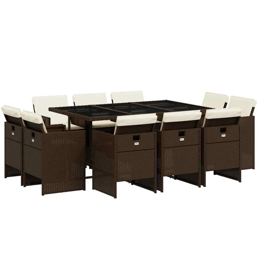 Ensemble à manger de jardin et coussins 11 pcs marron rotin - 2