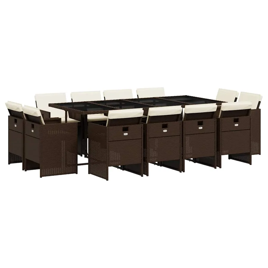 Ensemble à manger de jardin avec coussins 13 pcs marron rotin - 2