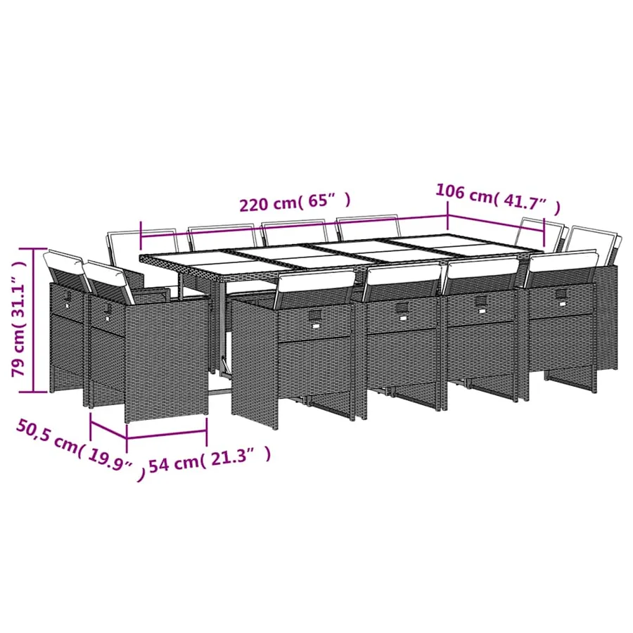 Ensemble à manger de jardin avec coussins 13 pcs marron rotin - 5