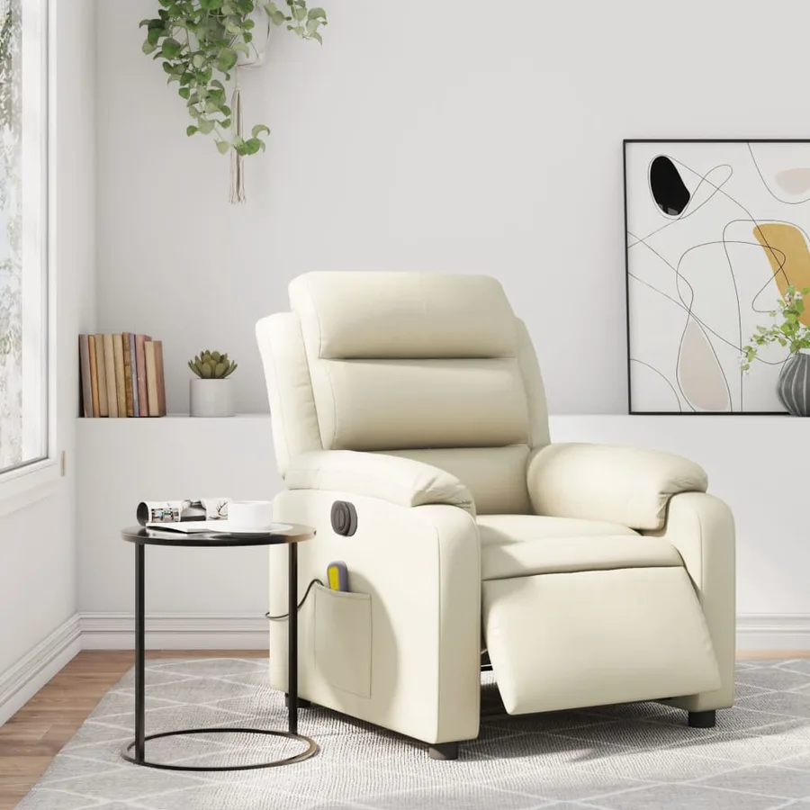 Fauteuil de massage inclinable électrique crème similicuir - 15