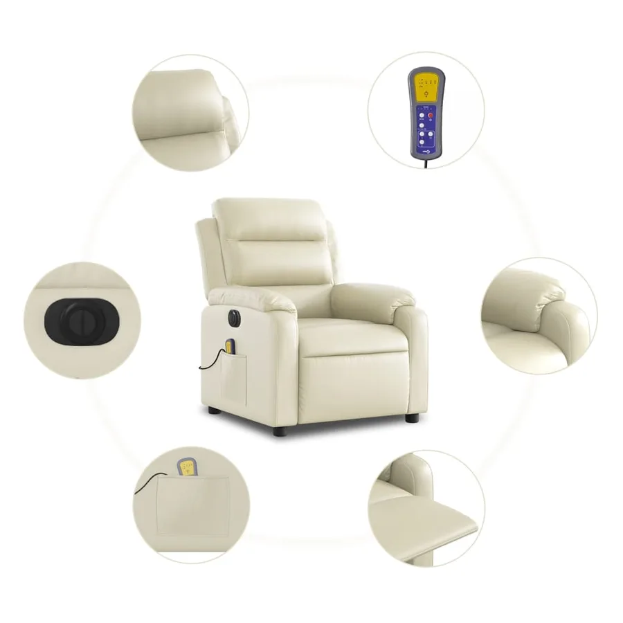 Fauteuil de massage inclinable électrique crème similicuir - 8