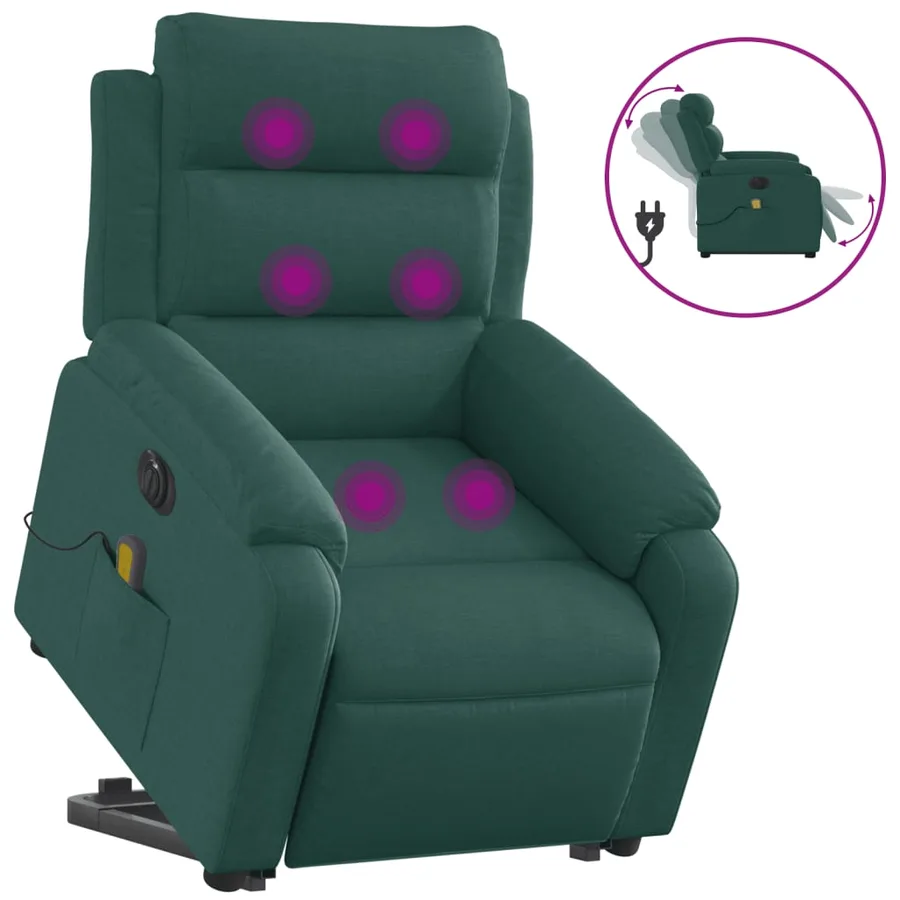 Fauteuil inclinable de massage électrique Vert foncé Tissu - 2