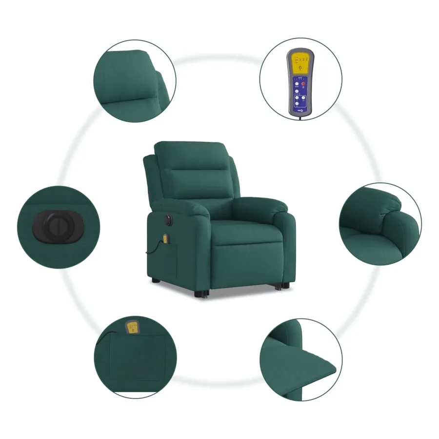 Fauteuil inclinable de massage électrique Vert foncé Tissu - 8