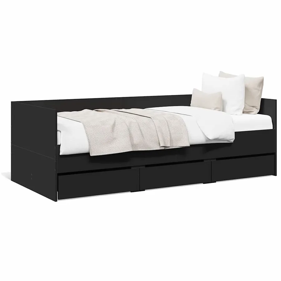 Lit de jour avec tiroirs sans matelas noir 75x190 cm - 2