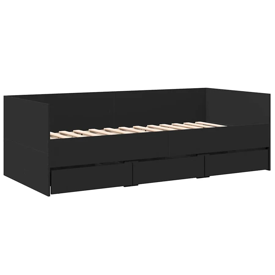 Lit de jour avec tiroirs sans matelas noir 75x190 cm - 3