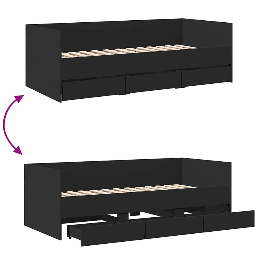 Lit de jour avec tiroirs sans matelas noir 75x190 cm - 8