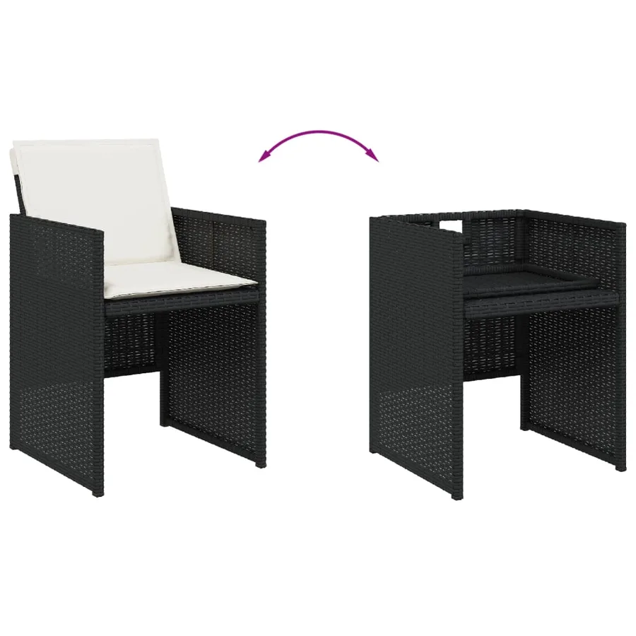 Ensemble à manger de jardin 9pcs coussins noir résine tressée - 6