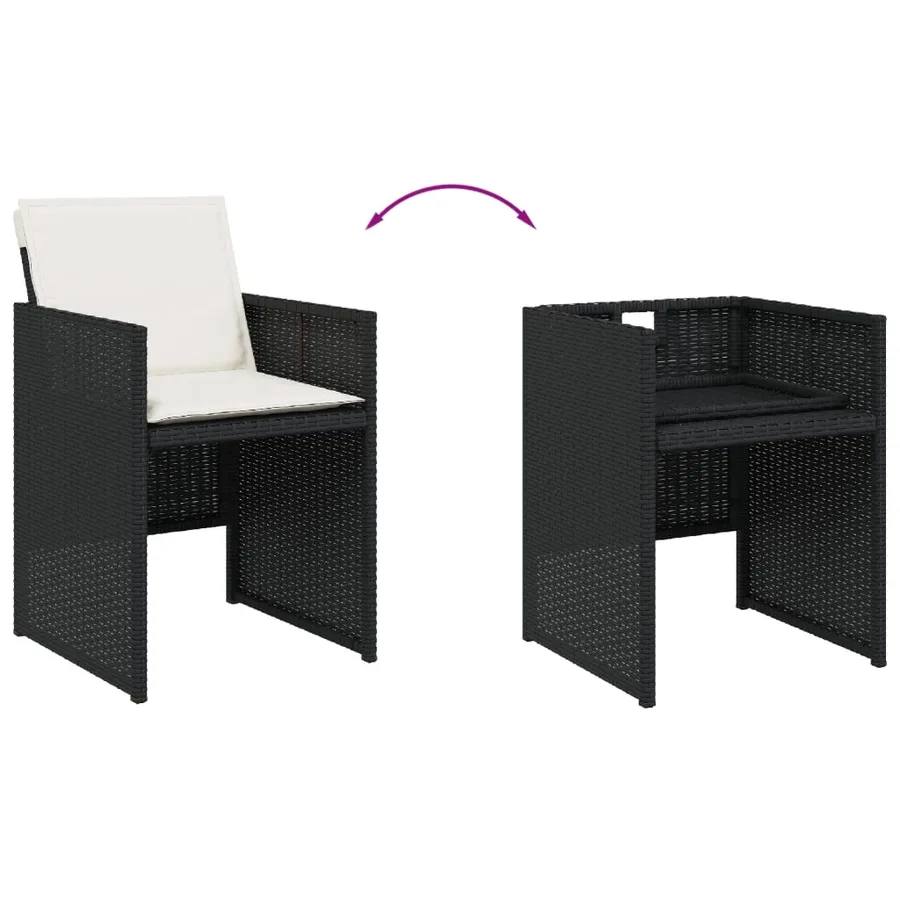 Ensemble à manger de jardin 9pcs coussins noir résine tressée - 7