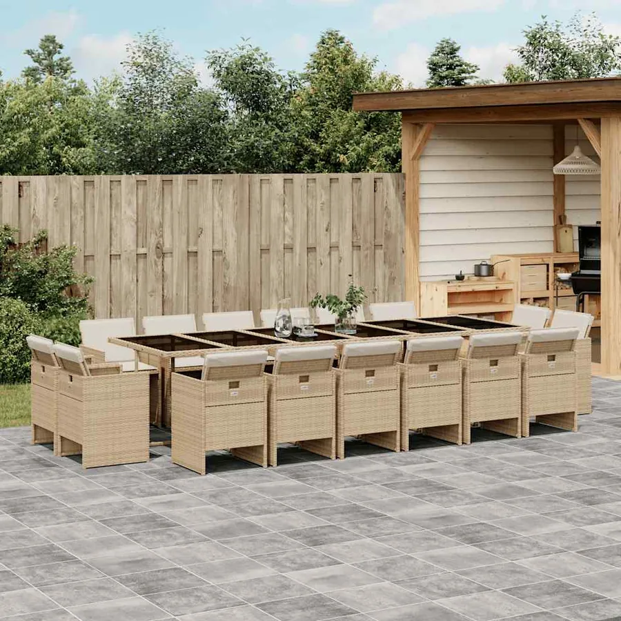 Ensemble à manger de jardin et coussins 17 pcs beige