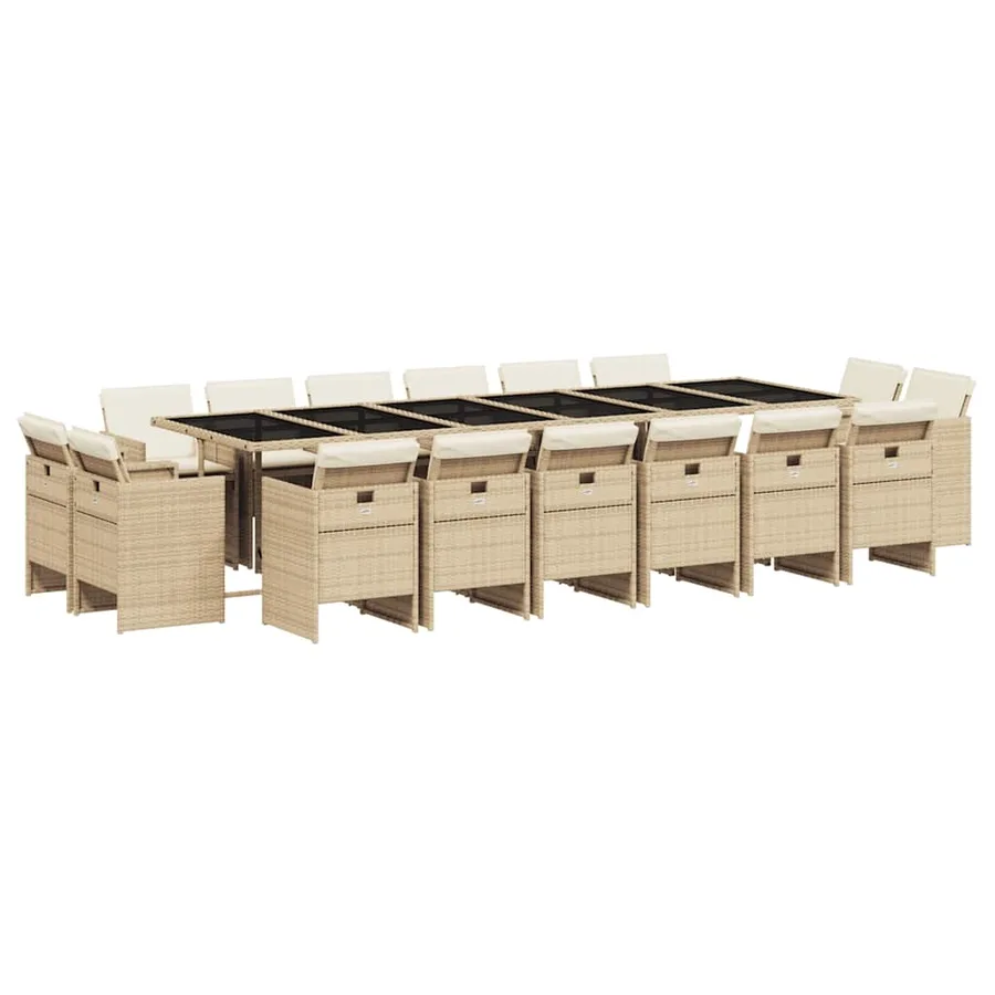 Ensemble à manger de jardin et coussins 17 pcs beige - 2