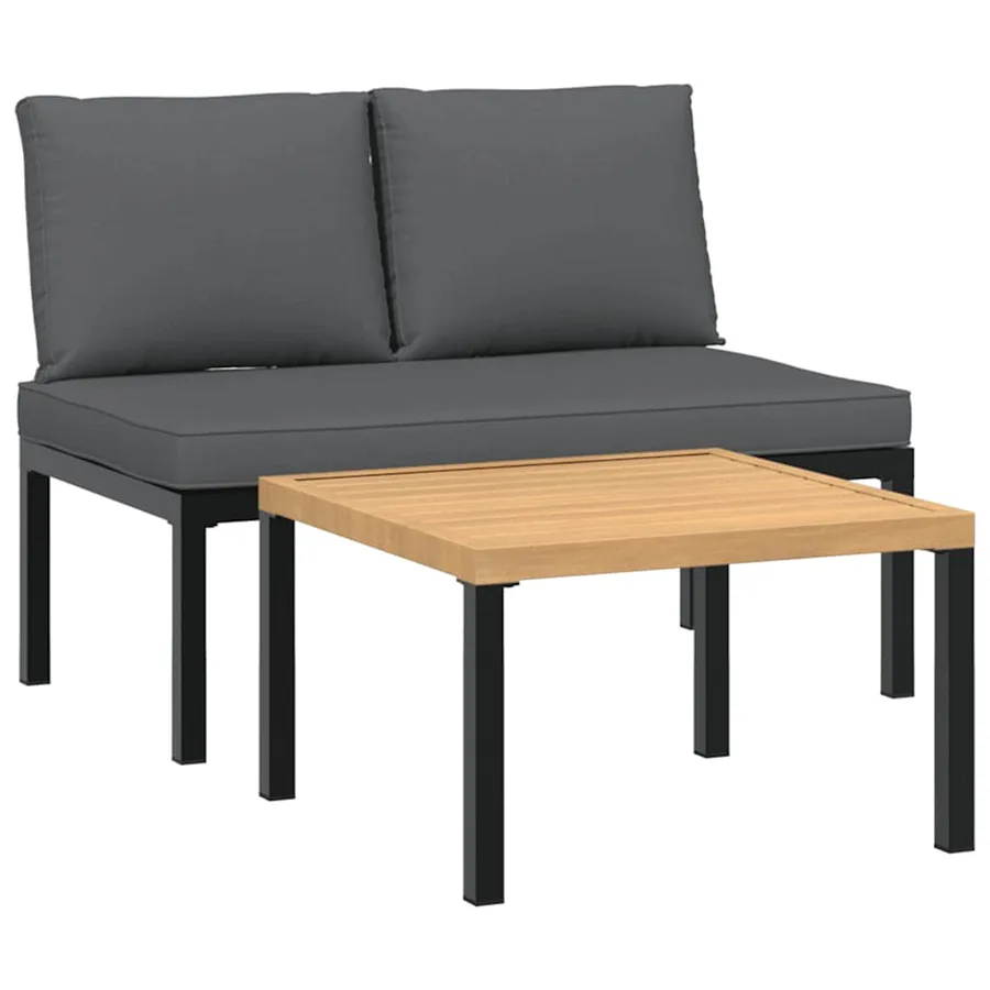 Salon de jardin 2 pcs avec coussins noir aluminium - 2