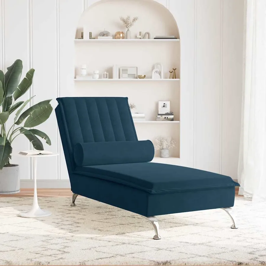 Chaise longue de massage avec traversin bleu velours - 3