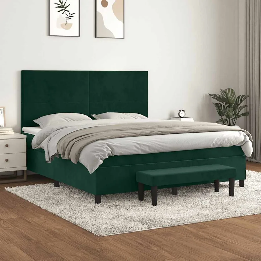 Sommier à lattes de lit et matelas Vert foncé 180x200cm Velours