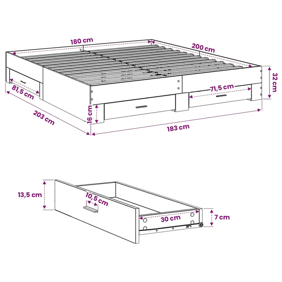 Cadre de lit avec tiroirs sans matelas sonoma gris 180x200 cm - 10