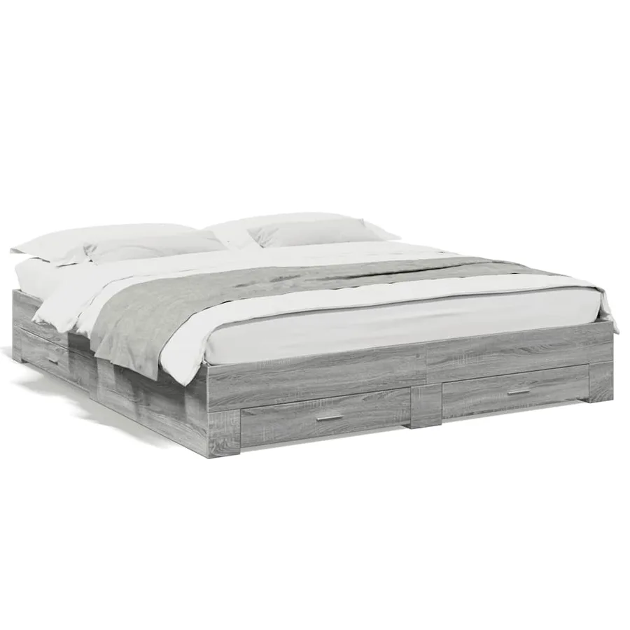 Cadre de lit avec tiroirs sans matelas sonoma gris 180x200 cm - 2