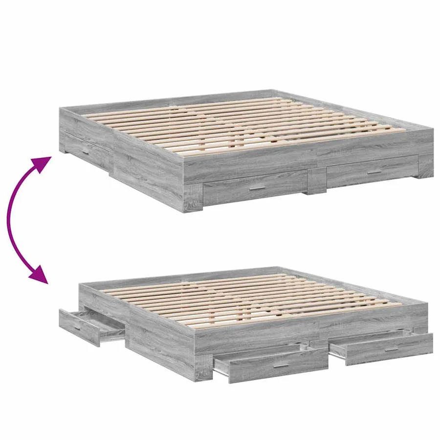 Cadre de lit avec tiroirs sans matelas sonoma gris 180x200 cm - 7