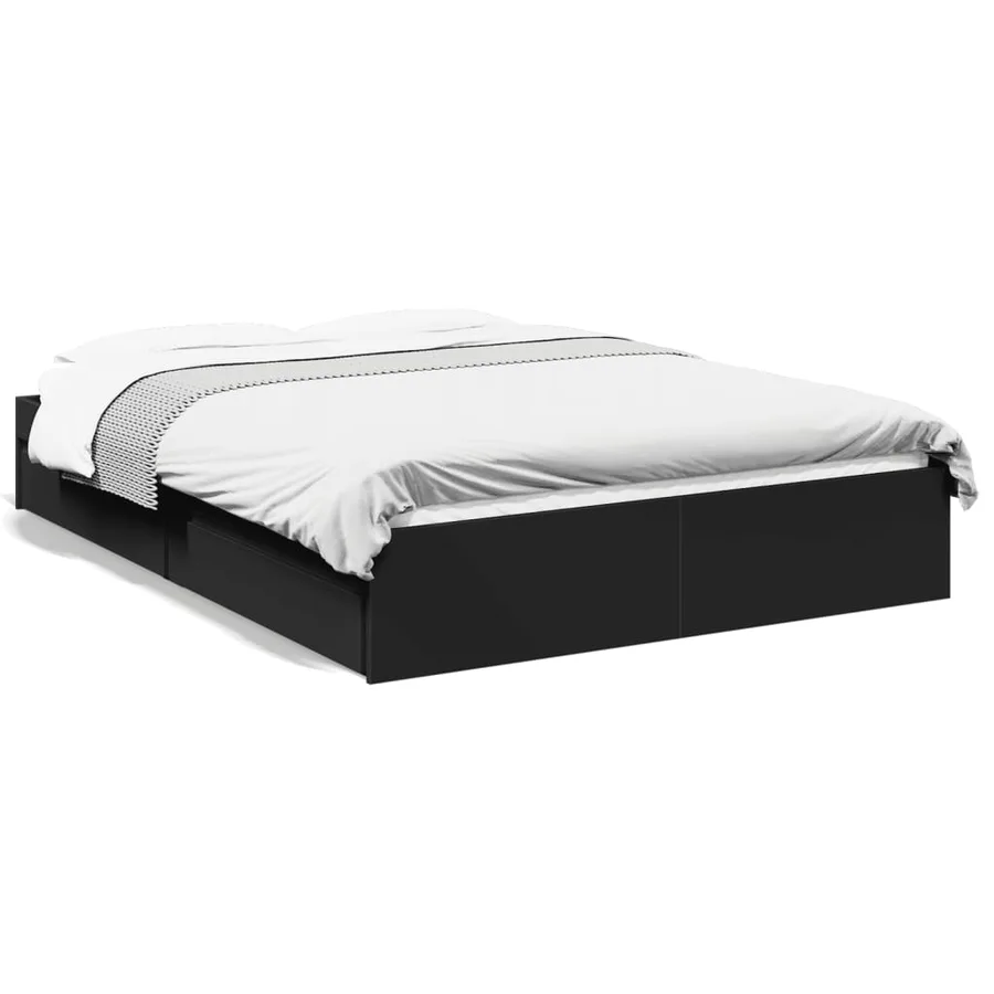 Cadre de lit avec tiroirs sans matelas noir 120x190 cm - 2