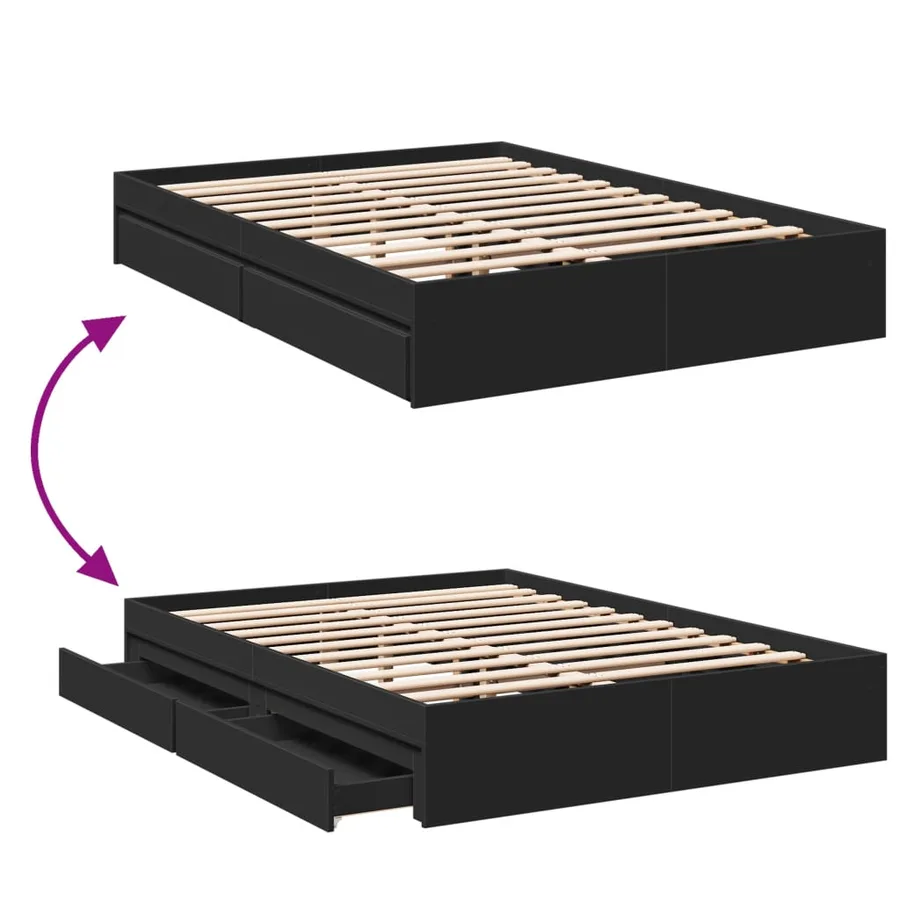 Cadre de lit avec tiroirs sans matelas noir 120x190 cm - 7
