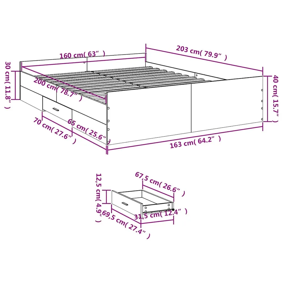 Cadre de lit avec tiroirs sans matelas blanc 160x200 cm - 11