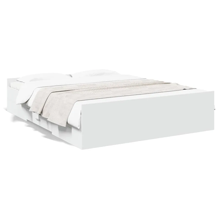Cadre de lit avec tiroirs sans matelas blanc 160x200 cm - 2