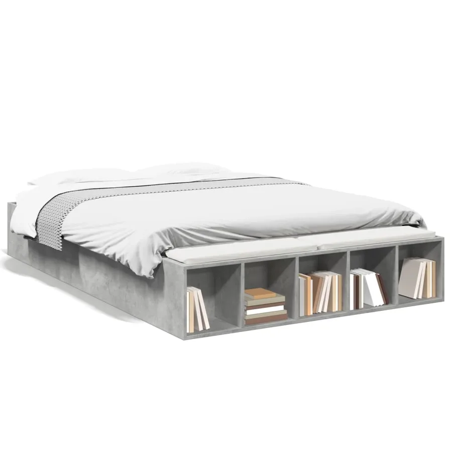 Cadre de lit sans matelas gris béton 120x190 cm - 2
