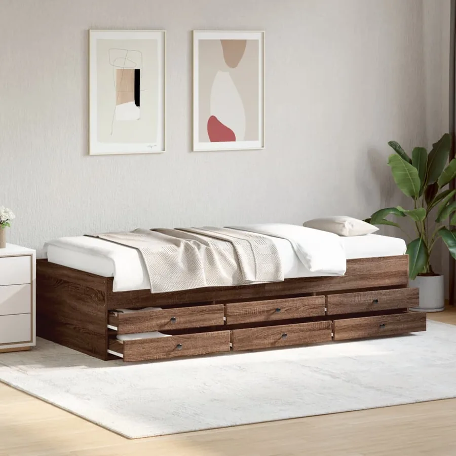 Lit de jour avec tiroirs sans matelas chêne marron 100x200 cm