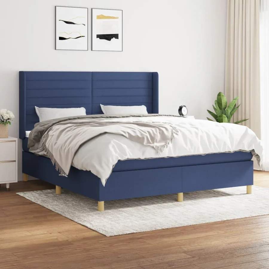 Sommier à lattes de lit avec matelas Bleu 160x200 cm Tissu