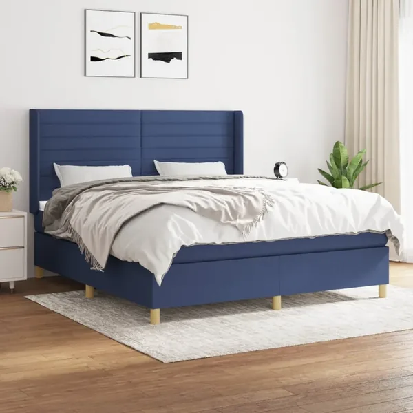 Sommier à lattes de lit avec matelas Bleu 160x200 cm Tissu