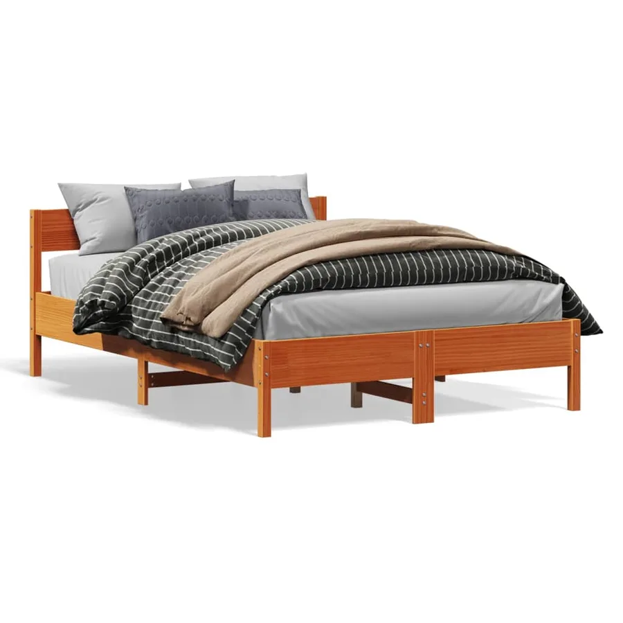 Cadre de lit sans matelas cire marron 140x190cm bois pin massif - 2