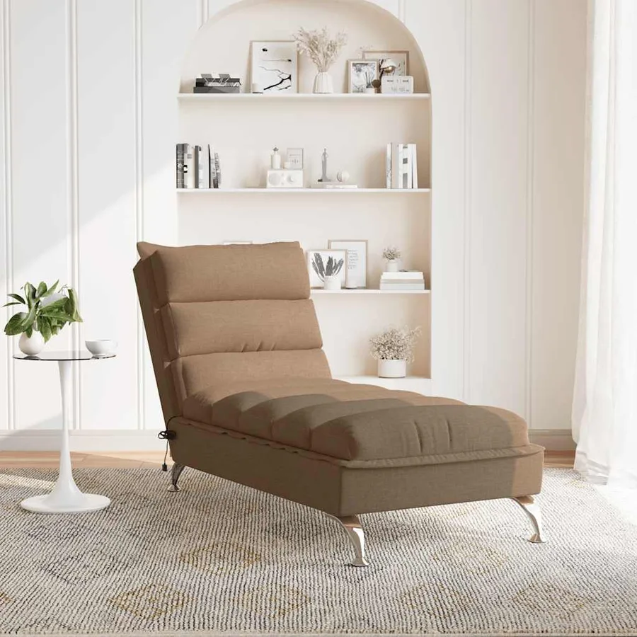 Chaise longue de massage avec coussins marron tissu - 3