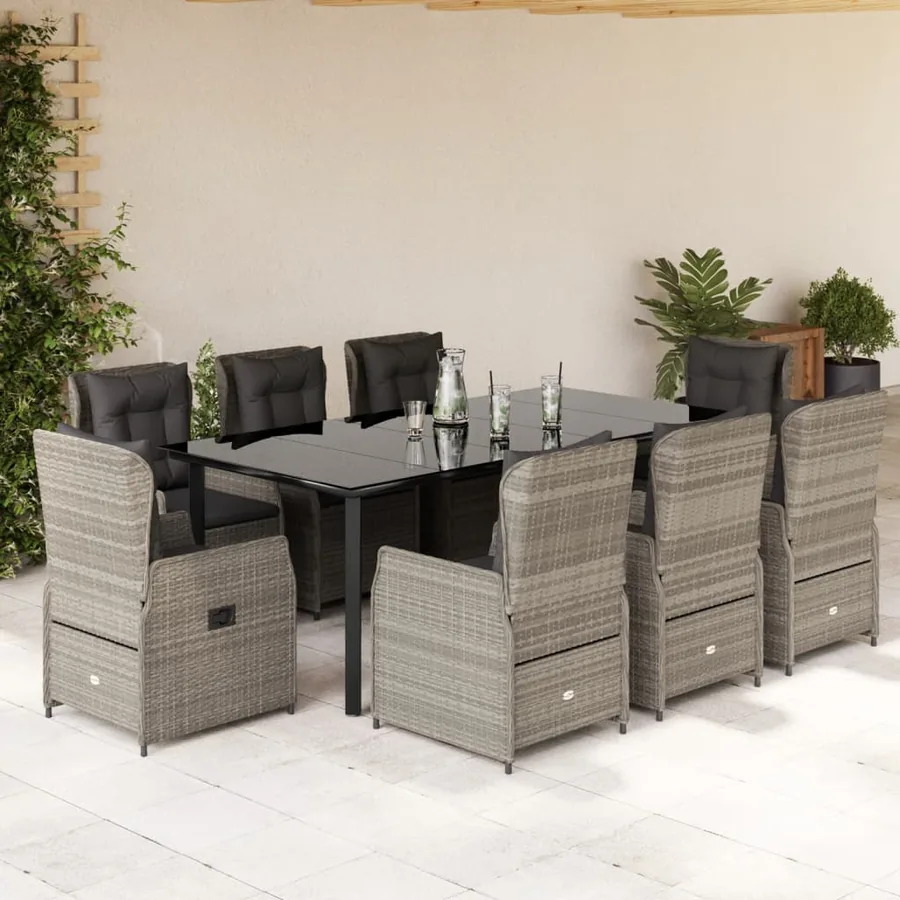Ensemble à manger de jardin et coussins 9 pcs gris clair rotin