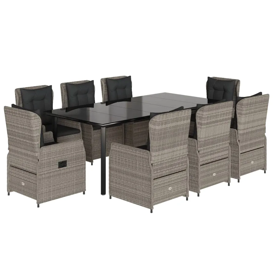 Ensemble à manger de jardin et coussins 9 pcs gris clair rotin - 2