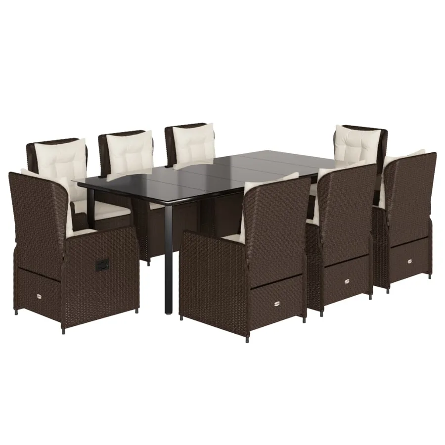 Ensemble à manger de jardin et coussins 9 pcs marron poly rotin - 2