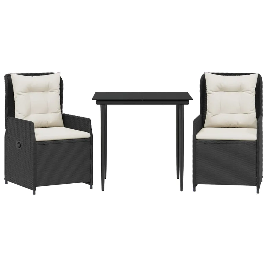 Ensemble à manger de jardin avec coussins 3 pcs Noir - 2