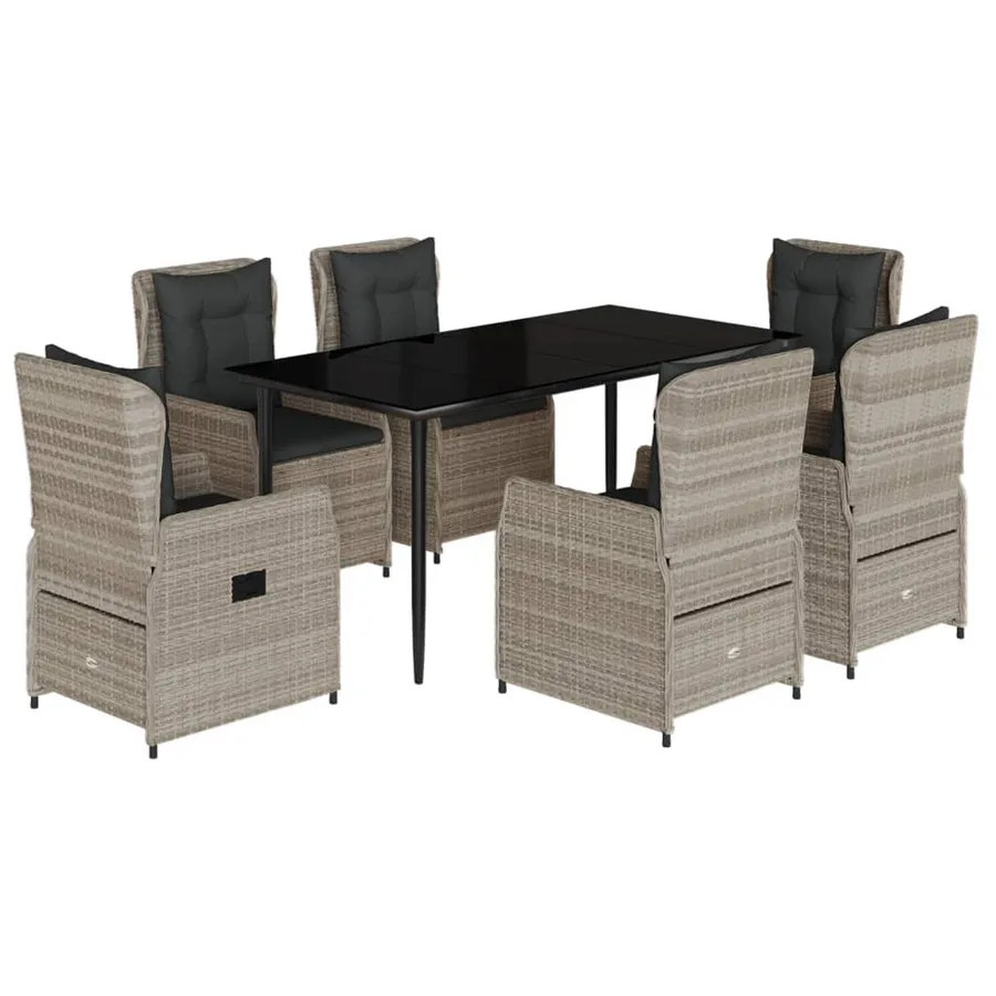 Ensemble à manger de jardin et coussins 7 pcs gris clair rotin - 2