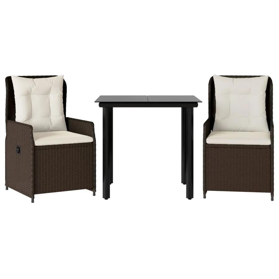 Ensemble à manger de jardin 3 pcs et coussins marron poly rotin - 2