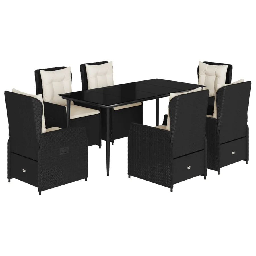 Ensemble à manger de jardin coussins 7pcs Noir Résine tressée - 2
