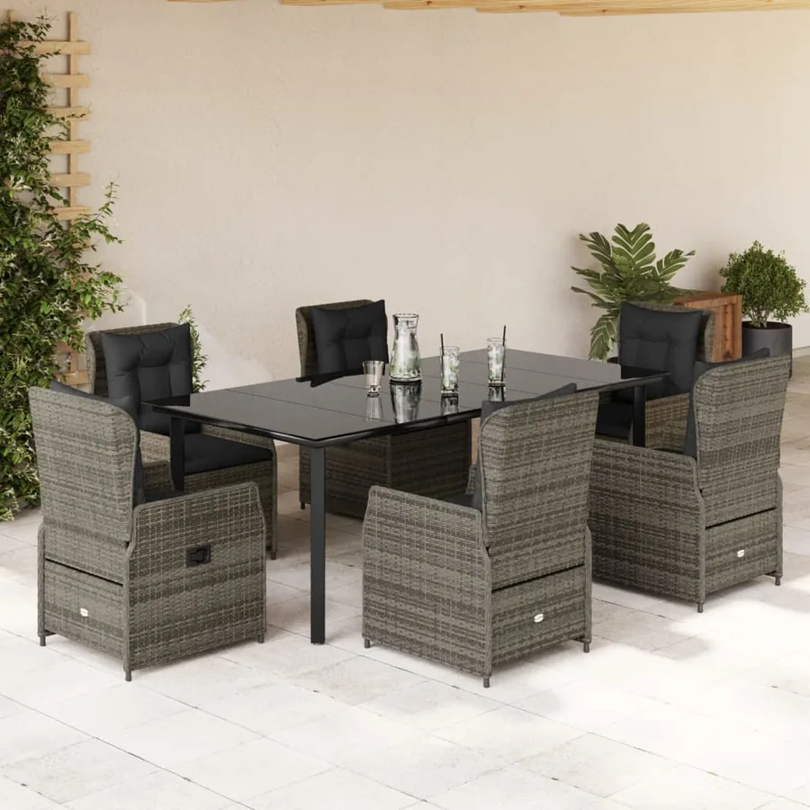 Ensemble à manger de jardin et coussins 7 pcs gris rotin
