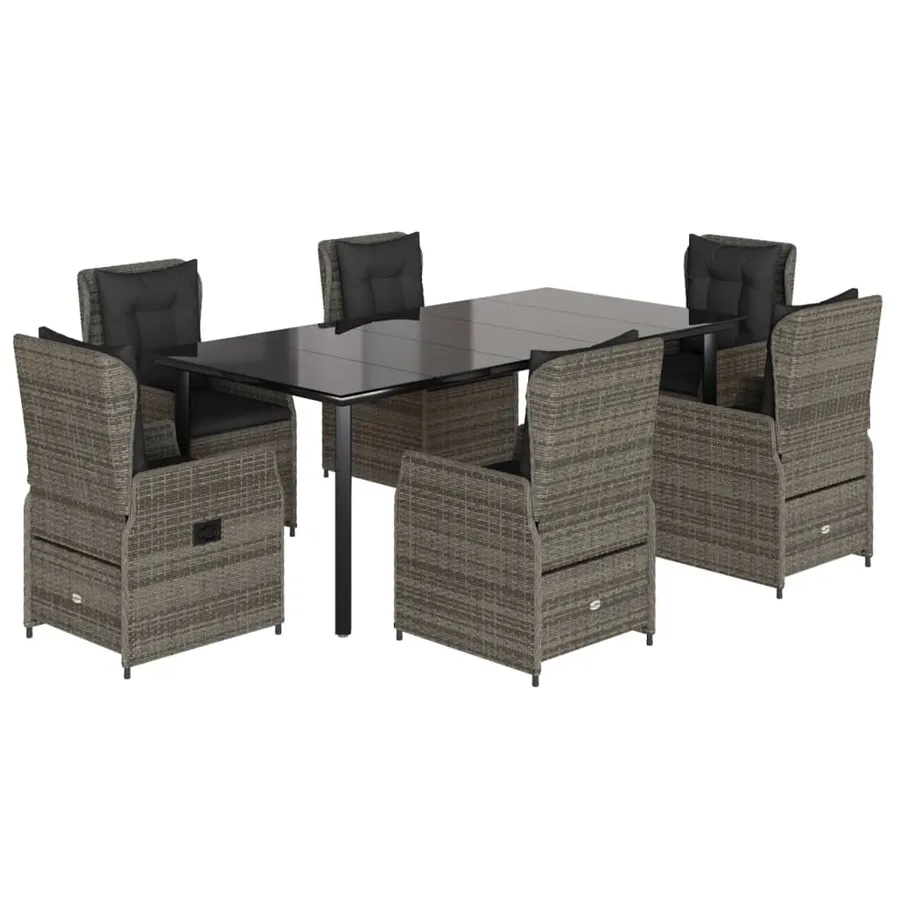 Ensemble à manger de jardin et coussins 7 pcs gris rotin - 2