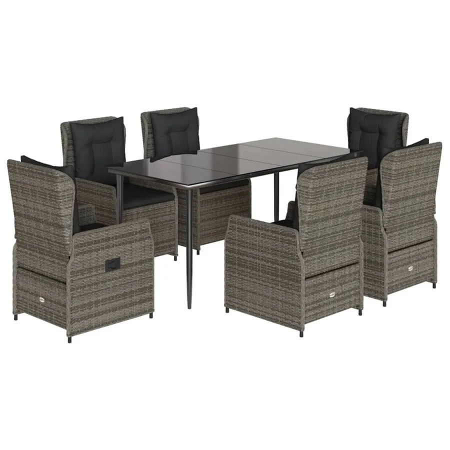 Ensemble à manger de jardin et coussins 7 pcs gris rotin - 2