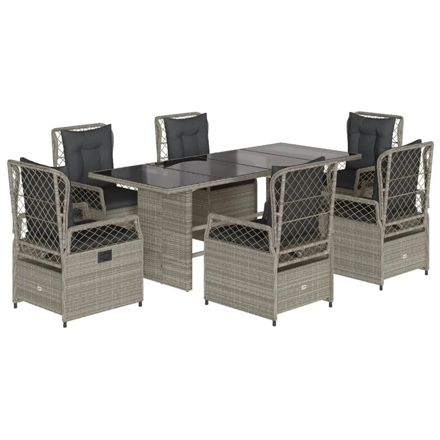 Ensemble à manger de jardin et coussins 7 pcs gris clair rotin - 2