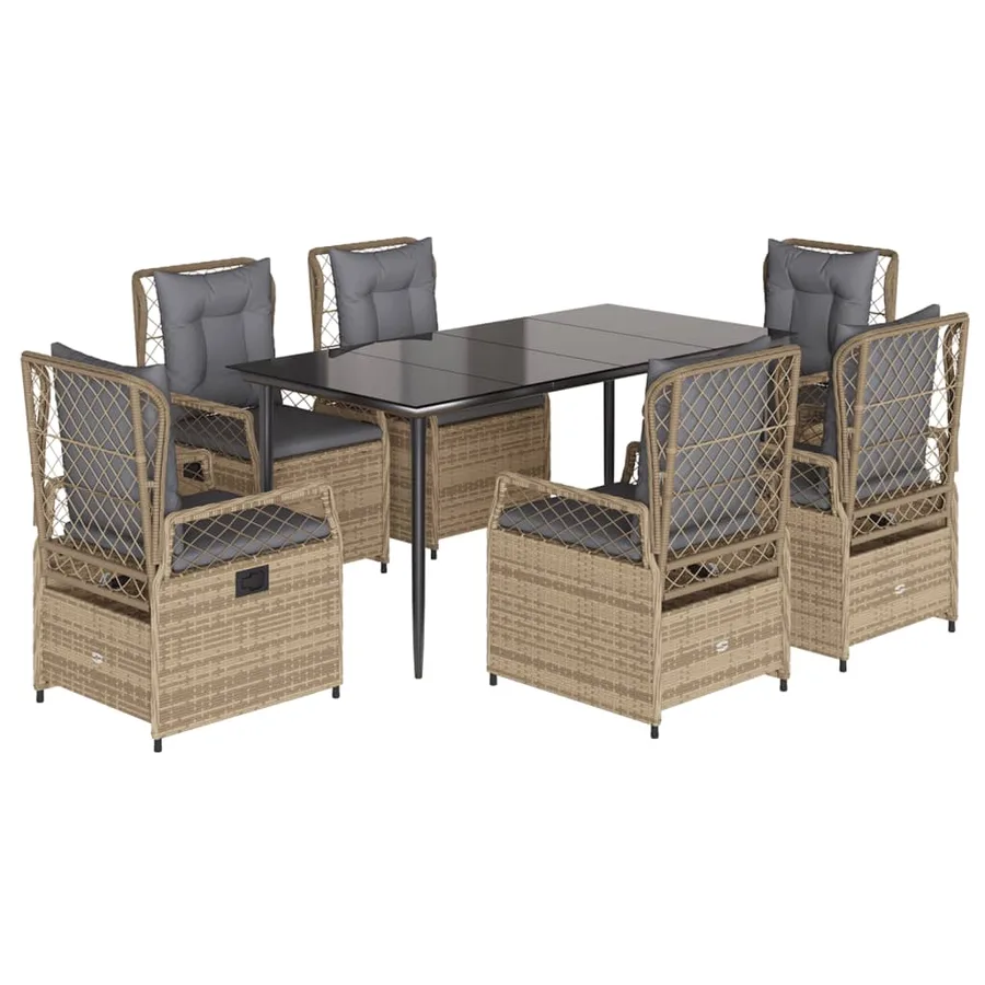 Ensemble à manger de jardin et coussins 7 pcs beige poly rotin - 2