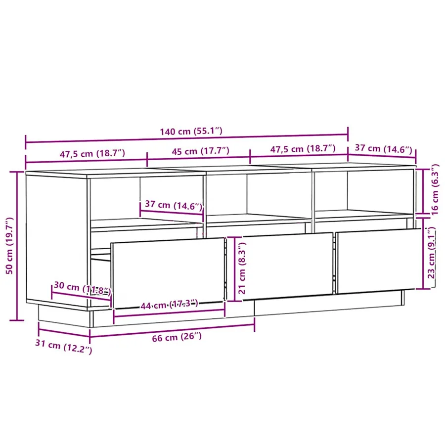 Meuble TV cire marron 140x37x50 cm bois pin massif - 12