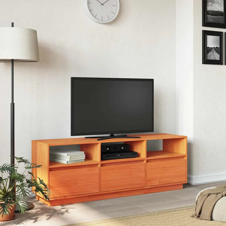 Meuble TV cire marron 140x37x50 cm bois pin massif - 3