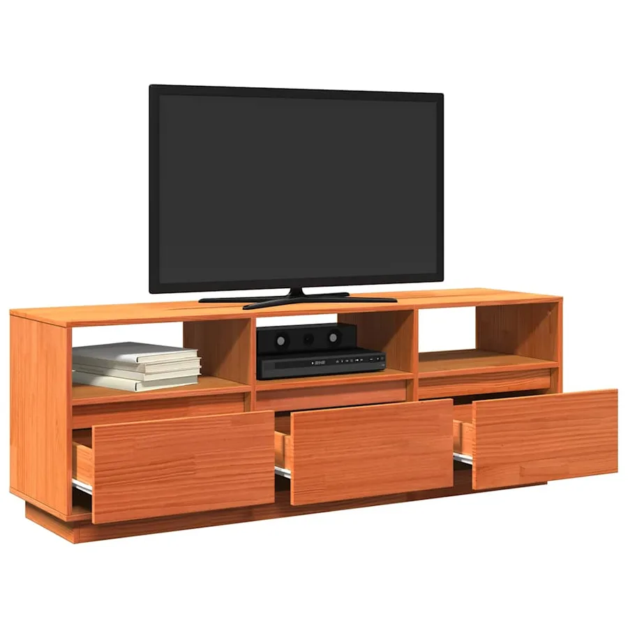 Meuble TV cire marron 140x37x50 cm bois pin massif - 5