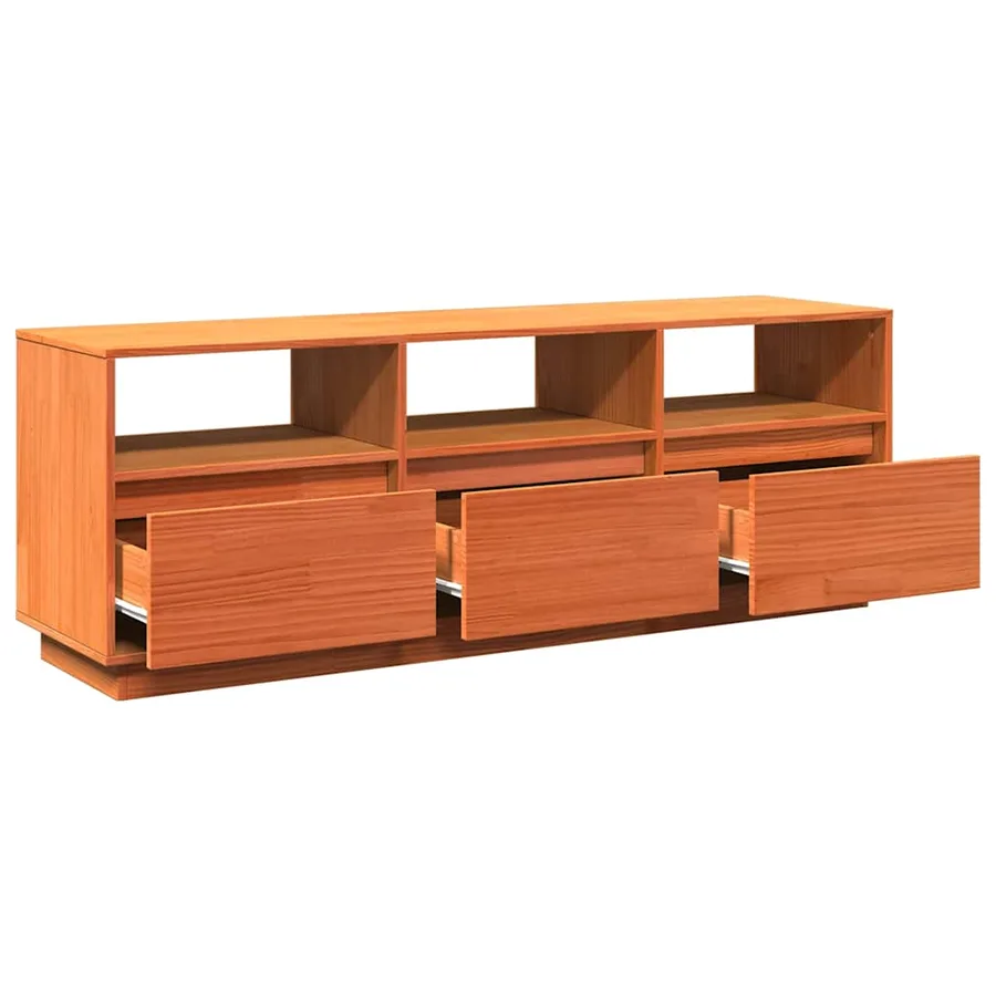 Meuble TV cire marron 140x37x50 cm bois pin massif - 9